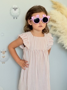 Ochelari de Soare pentru Copii, Marime Universala, Lila cu Fundite Roz, Plastic
