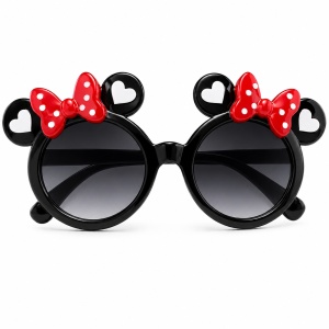 Ochelari de Soare pentru Copii, Marime Universala, Negri cu Fundite Rosii, Plastic - Img 3
