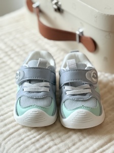 Pantofi Copii Stil Adidași, cu Elastic și Scai, Branț Moale, Talpă din Cauciuc, Gri cu Verde Mentă - Img 10