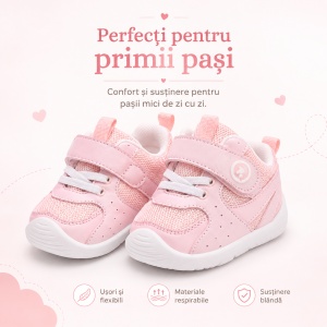 Pantofi Copii Stil Adidași, cu Elastic și Scai, Branț Moale, Talpă din Cauciuc, Roz Pal - Img 8