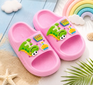 Papuci Copii Roz din Spumă, Model Dino Slide, Ușori, Confortabili și Antiderapanți - Img 2