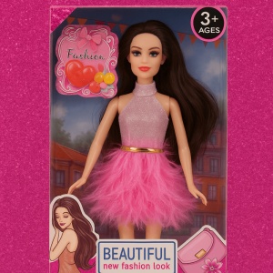 Papusa Fashionista cu Poseta, Par lung Saten, Plastic, 30 cm, 3 ani+