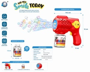 Pistol de Baloane de Săpun Roșu, 10 Găuri, LED, Recipient 90 ml, Jucărie pentru Copii - Img 3