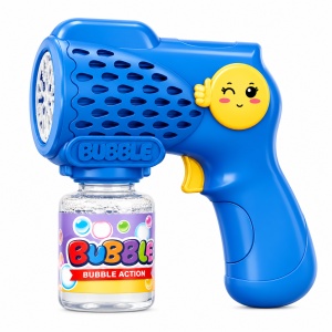 Pistol pentru Baloane de Săpun Emoji Albastru cu Lumini LED, Funcționare pe Baterii