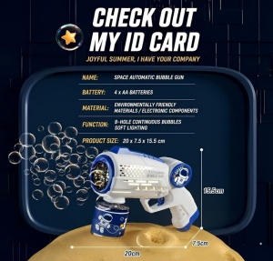 Pistol pentru Baloane de Săpun Model Astronaut Alb-Albastru, cu Lumini LED, Funcționare pe Baterii - Img 5