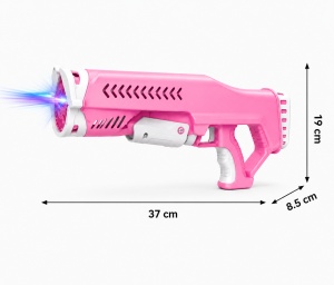 Pistol pentru Baloane de Săpun Model Blizzard Roz-Alb, cu Lumini LED, Funcționare pe Baterii, Generator Automat de Bule - Img 3