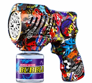 Pistol pentru Baloane de Săpun Model Graffiti Negru, cu Lumini LED, Funcționare pe Baterii - Img 2