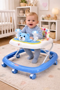Premergător Bebe Bleu Pliabil cu Jucării Interactive, Reglabil pe înălțime și roți 360° - Img 3