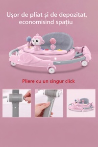 Premergător Bebe Pliabil, 6-18 Luni, Reglabil pe 6 Niveluri, cu Centru de Activități Model Maimuță, Roz/Gri - Img 4