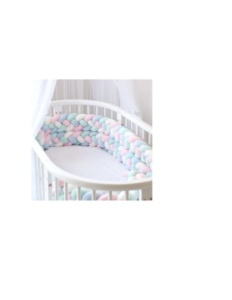 Protectie Laterala pentru Patut Bebe, Bumper Impletit, Bumbac, Roz, Alb, Verde, 4m - Img 2