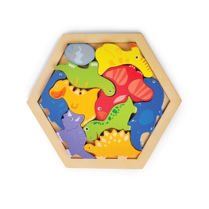 Puzzle din Lemn Montessori, Dinozauri, Stivuire, Lemn, 10 bucati, 20 cm x 20 cm