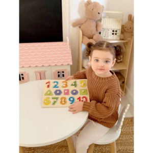 Puzzle Montessori din Lemn, Invata sa numeri, 16 Piese, Dimensiune 30x22.5 cm