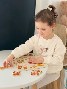 Puzzle Montessori din Lemn, Model Animale in Padure 2, 7 Piese, Dimensiune 30x22.5 cm - Img 3