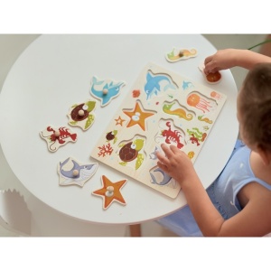 Puzzle Montessori din Lemn, Model Animale Marine 2, 7 Piese, Dimensiune 30x22.5 cm