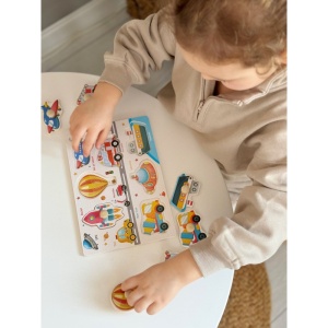 Puzzle Montessori din Lemn, Vehicule, 7 Piese, Dimensiune 22.5x15cm