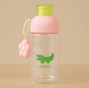 Recipient pentru Apa, Roz, Sticla, Model Crocodile si Floare, 450 ml - Img 4