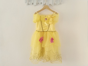 Rochie Fetite Carnaval, Printesa, Tull/Saten, Galben, Sclipici Auriu, Accesoriu Brosa, Funda si Flori - Img 2