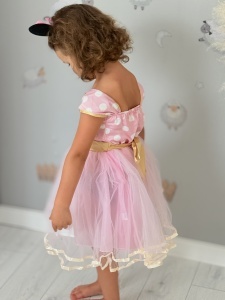 Rochie Fetite Carnaval, Printesa, Tull/Saten, Roz cu Buline Albe, plus Accesoriu Bentita - Img 4