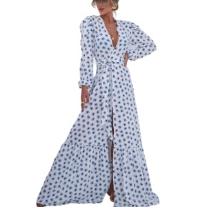 Rochie Lunga Plaja, cu Cordon, Elegant, Imprimeu Blue Eyes, Marime Universala