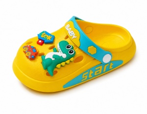 Saboți Copii Galben din Spumă, Model Dino Baby, cu Accesorii 3D și Baretă Reglabilă