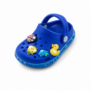 Saboți Copii Tip Crocs din Spumă cu Accesorii Detașabile și Baretă Reglabilă, Albastru Închis
