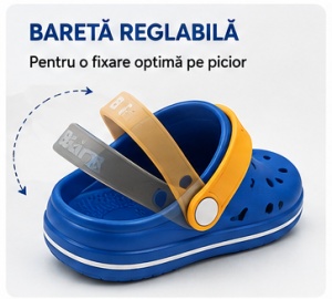 Saboți Copii Tip Crocs din Spuma EVA cu Cățeluș 3D, Baretă Reglabilă, Talpă Antiderapantă, Albastru - Img 6