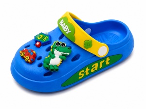 Saboți Copii Tip Crocs din Spumă EVA cu Dino Baby 3D și Accesorii Decorative, Baretă Reglabilă, Talpă Antiderapantă, Albastru