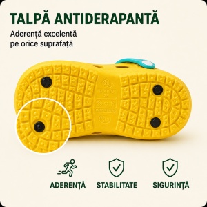 Saboți Copii Tip Crocs din Spumă EVA cu Ursuleț 3D și Accesorii Decorative, Baretă Reglabilă, Talpă Antiderapantă, Galben - Img 4