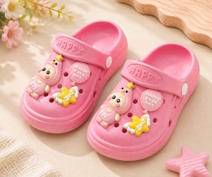Saboți Copii Tip Crocs ,Spuma cu Personaj 3D, Balon și Stea Decorativa, Baretă Reglabilă, Talpă Antiderapantă, Roz - Img 3