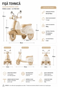 Scooter Crem pentru Copii cu 3 Roți, Far LED, Direcție 135° și Compartiment Depozitare – Ride-On pentru Copii 1-6 Ani - Img 2