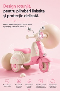 Scooter Roz pentru Copii cu 3 Roți, Far LED, Direcție 135° și Compartiment Depozitare – Ride-On pentru Copii 1-6 Ani - Img 4