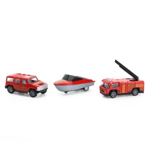 Set 3 Masinute Pompieri, Model 3, Rosu, Plastic si Metal, 8 cm, 3 ani+