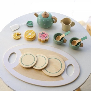 Set Educativ Montessori din Lemn Ceainic, Lemn,15 Piese, 36 Luni+, Turquoise - Img 9
