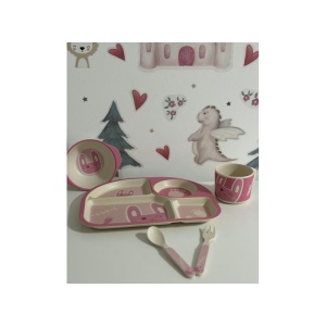 Set Pentru Diversificare Copii, Fibra Bambus, Iepure, 5 Piese, Roz - Img 2