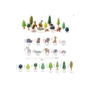 Set Piese Montessori pentru Insirat Animale si copaci, Lemn, 19 piese