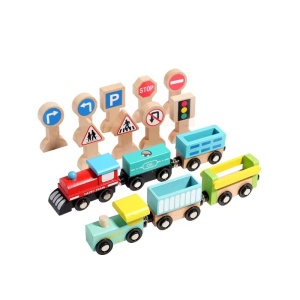 Set Trenuț din Lemn cu Magnet și Semne de Circulație, Multicolor, 2 ani+ - Img 1