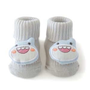 Sosete Bebelusi cu Jucarie Atasata, Bumbac, Accesoriu Peste, Gri, 0-9 luni