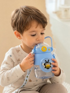 Sticla de Apa Pentru Copii, Cu Maner si Bareta, Model cu Animale, Plastic, Albastru, 500 ml - Img 3