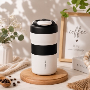 Termos pentru Adulti, cu Termometru Digital, Maner, Otel Inoxidabil, Alb/Negru, 450ml