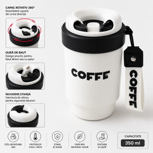 Termos pentru Adulti, model Coffee, cu Pai, Crem, 500 ml - Img 2