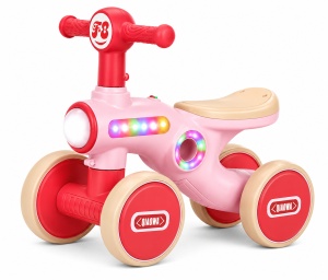 Tricicletă de Echilibru Roz - Roșu pentru Copii, 4 Roți, Muzică și Lumini LED, 1-3 Ani