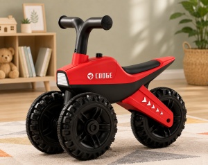 Tricicletă fără Pedale pentru Copii Tip ATV, cu Ghidon, Șezut și 3 Roți Late, Rosu-Negru,12 luni + - Img 3