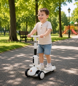 Trotinetă 3 în 1 pentru Copii 1-12 Ani cu Ghidon Reglabil, Ride-On și Bicicletă de Echilibru, Alb-Negru - Img 5
