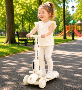 Trotinetă 3 în 1 pentru Copii 1-12 Ani cu Ghidon Reglabil, Ride-On și Bicicletă de Echilibru, Alb-Crem - Img 2