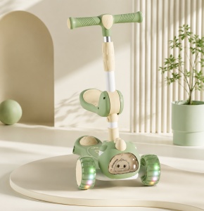 Trotinetă Copii 3 în 1, Verde Pastel, Roti cu Lumini LED, Șezut și Mâner Reglabil, Model Dinozaur - Img 3