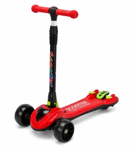 Trotinetă Copii 3 Roți, Roșu, Lean to Steer, Pliabilă, Ghidon Reglabil, Roți LED
