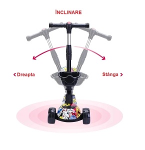 Trotineta Pliabila pentru Copii, 3 Roti, Negru cu print Multicolor, Cosulet, 2 ani+