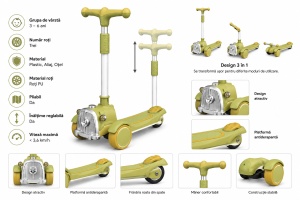 Trotinetă Premium pentru Copii 3-6 Ani cu 3 Roți, Pliabilă, Înălțime Reglabilă – Verde - Img 2