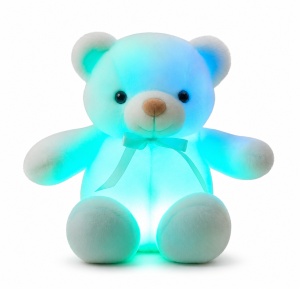 Ursulet de Plus Luminos, cu Lumini LED, Colorate, Lumina de Veghe, Pufos, Albastru, 30 cm - Img 2