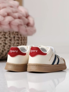 Adidași Copii Tip Superstar, cu Scai și Șireturi, Talpă Antiderapantă, Model Casual Sport, Alb cu Albastru și Rosu - Img 5